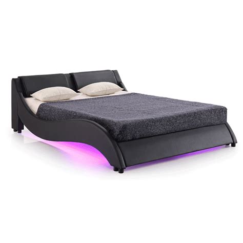 CORVUS Faux Leather Upholstered Bed Frame with Underbed LED Lights, Black