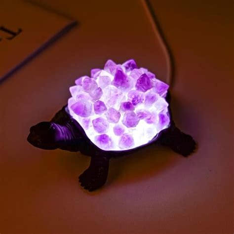 Runyangshi Natural Amethyst Tooth Turtle Night Lamp Healing Crystal Bedroom Bedside Table Lamp ...