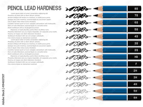 Set of drawing pencil and line of each lead hardness on transparent ...