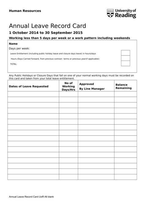 What Is An Annual Leave Card? - Free Sample, Example & Format Templates