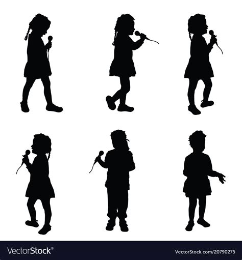 Child singing silhouette with microphone Vector Image