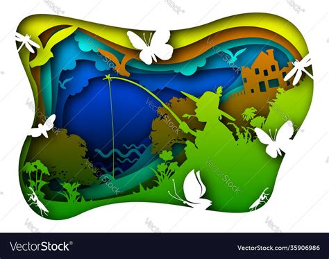 Nature in paper art style digital Royalty Free Vector Image