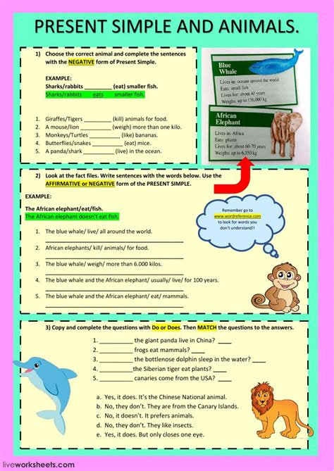 Present simple and animals - Ficha interactiva Animal Riddles, Animal Worksheets, Worksheets For ...