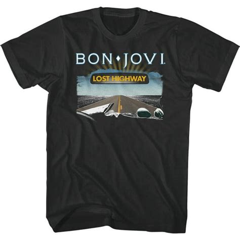 Bon Jovi Men's T Shirt Lost Highway Album Cover Black Graphic Tee Pop ...