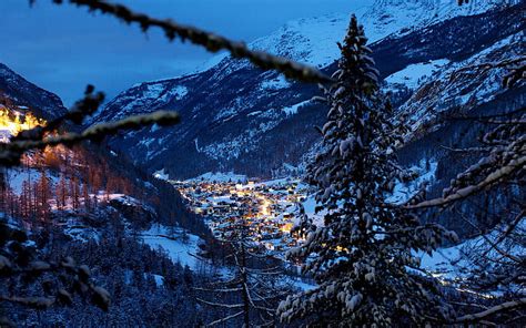 HD wallpaper: Alps, Switzerland, mountains, trees, winter, snow, house, night | Wallpaper Flare
