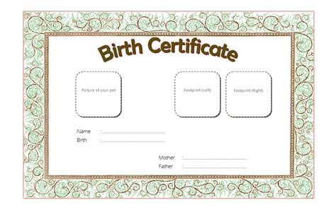 Downloadable Fillable Puppy Birth Certificate Template