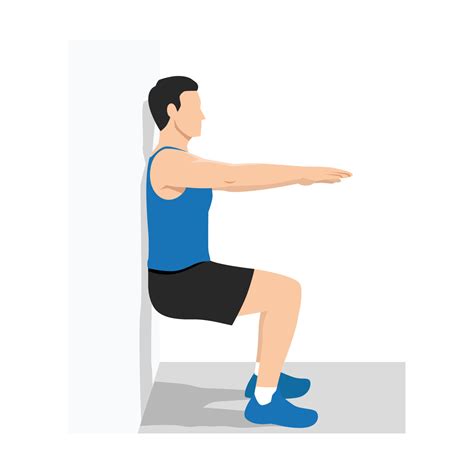 Man doing wall sit exercise. Flat vector illustration isolated on white ...