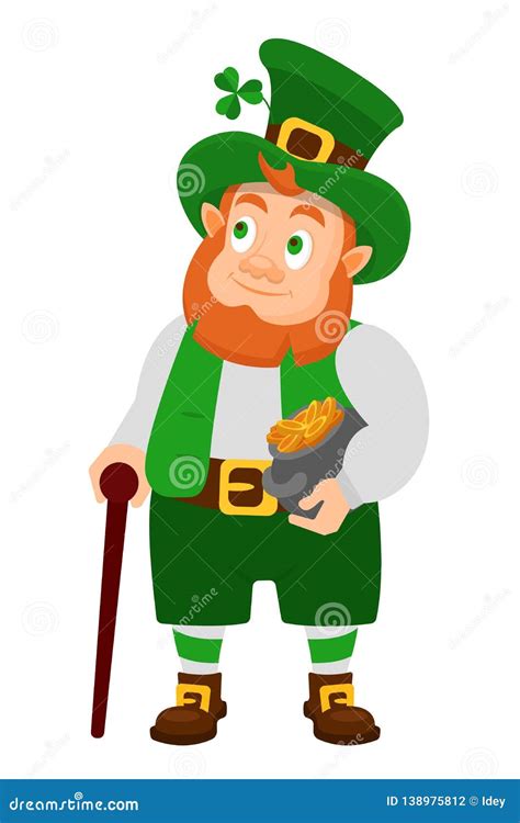 Funny Irish Fantastic Character, Leprechaun with Cane and Pot Gold. Stock Vector - Illustration ...