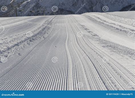 Fresh Snow Groomer Tracks on a Ski Piste Stock Photo - Image of groomer ...