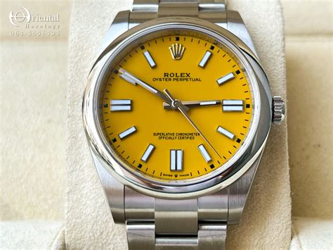 Rolex Oyster Perpetual 41 Yellow Dial Oyster Bracelet Watch 124300 ...