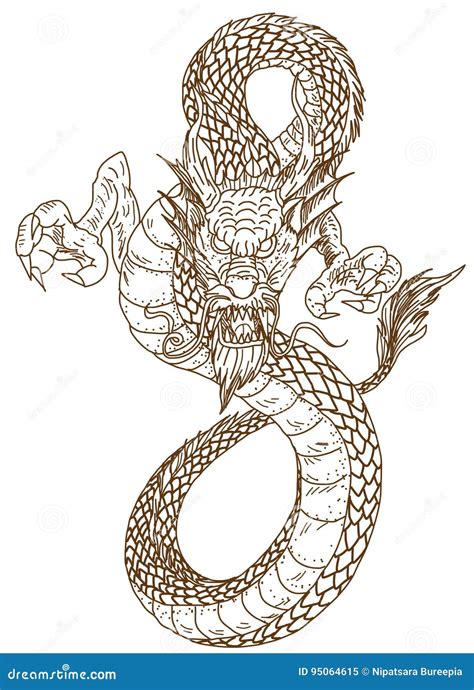 Hand Drawn Chinese Dragon Tattoo Design Stock Vector - Illustration of character, pattern: 95064615