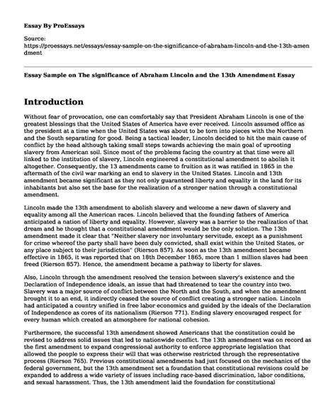 📗 Essay Sample on The significance of Abraham Lincoln and the 13th ...