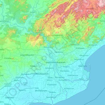 East Godavari topographic map, elevation, relief