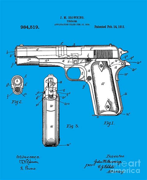 Browning Hi Power Pistol Patent Photograph by Art Kurgin