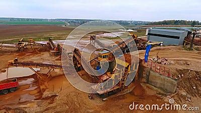 Mining Equipment at Sand Mine Territory. Mining Conveyor at Sand Quarry ...