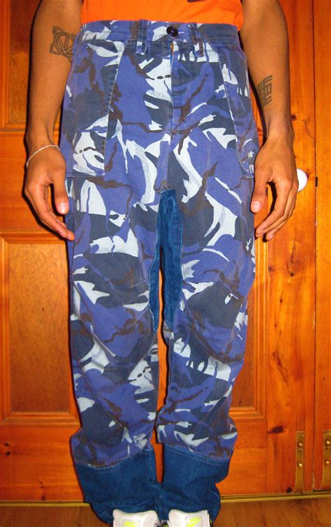 combat trouser - blue camouflage and denin | Combat trousers, Parachute ...