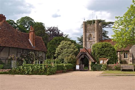 St. Mary's Church and ancient cottage, Hambleden, Buckinghamshire | With Pinewood studios within ...