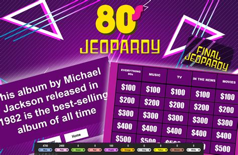 80s Jeopardy Downloadable Powerpoint Trivia Game Scoreboard for Parties up to 10 Players 80s ...