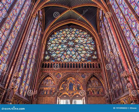 Interior of the Sainte-Chapelle or Holy Chapel,a Gothic Building Full of Beautiful Stained ...