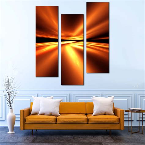 Abstract Lights Canvas Wall Art, Orange Abstract Pattern Triptych Canv ...