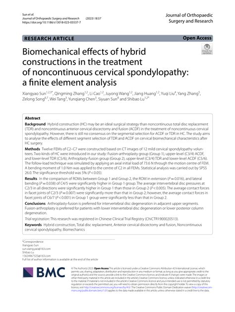 (PDF) Biomechanical effects of hybrid constructions in the treatment of noncontinuous cervical ...