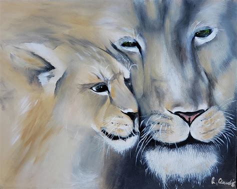 Lion and Cub Painting Painting by Richard Claudio - Fine Art America