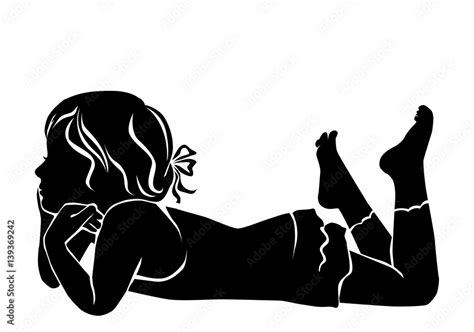 Silhouette little girl lying down looking Stock Vector | Adobe Stock