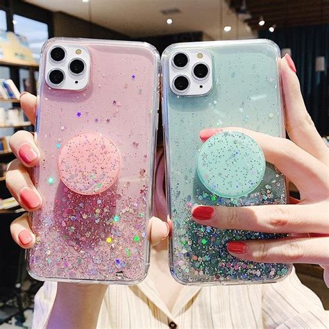 bol.com | iPhone 11 Siliconen Case Roze Met Glitter + PopSocket