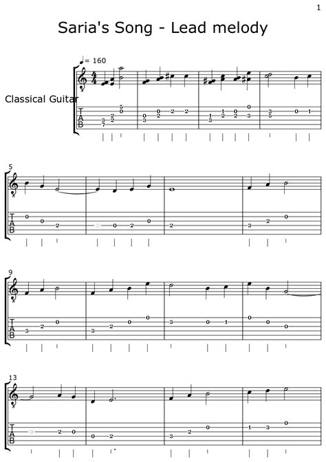 Saria's Song - Lead melody - Sheet music for Classical Guitar