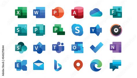 Set icons Microsoft Office 365: excel,word,OneNote, Yammer, Sway, PowerPoint, Access, Outlook ...