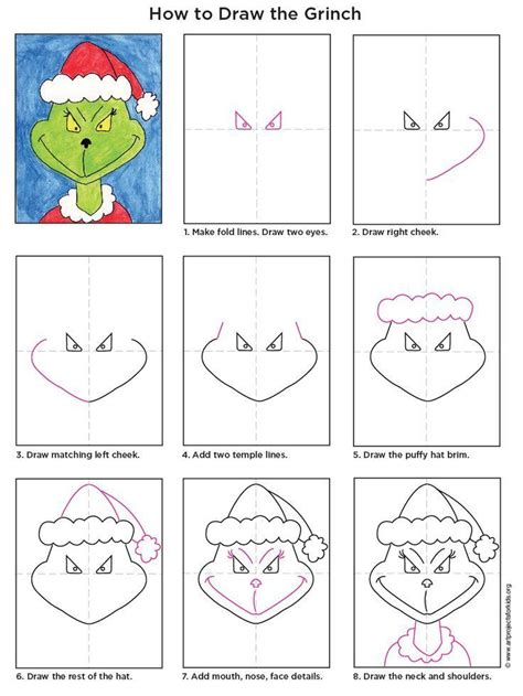 Easy How to Draw the Grinch Tutorial Video and Grinch Coloring Page | Progetti artistici per ...