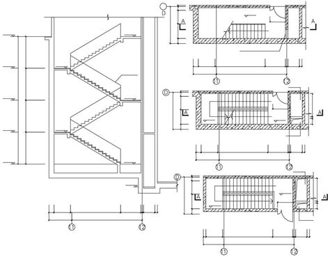 Staircase Plan and Section Design AutoCAD Drawing - Cadbull