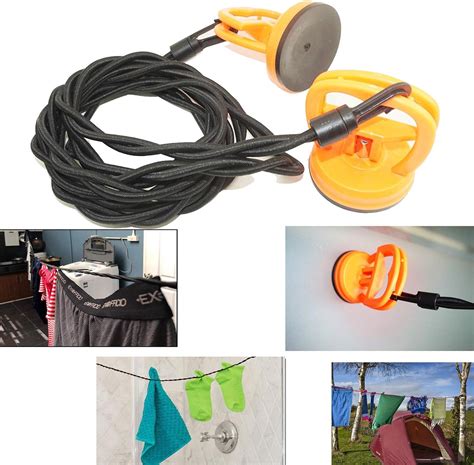 Clothes Line With Suction Cups and Clips, for Travel Laundry Set Bungee Clothesline Anti-skid ...