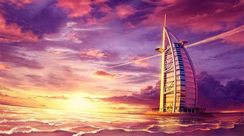 Burj Al Arab at Sunset Paint 4K Wallpapers | HD Wallpapers