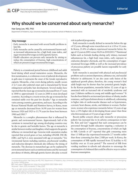 (PDF) Why should we be concerned about early menarche?