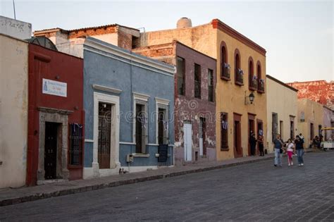 Independencia Street, Row of Colonial Houses Facades. Queretaro ...