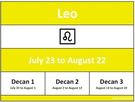 Zodiac sign of Leo ♌ : date, month and decan