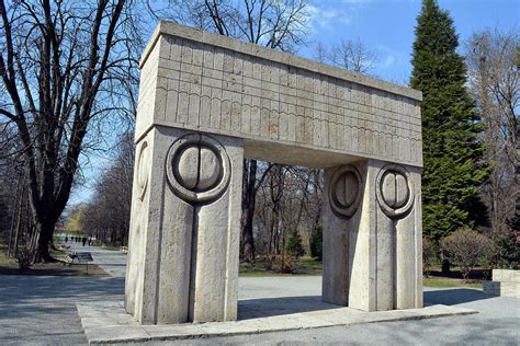 TARGU JIU, ROMANIA MARCH 15 2017 Gate of the Kiss. translation Poarta ...