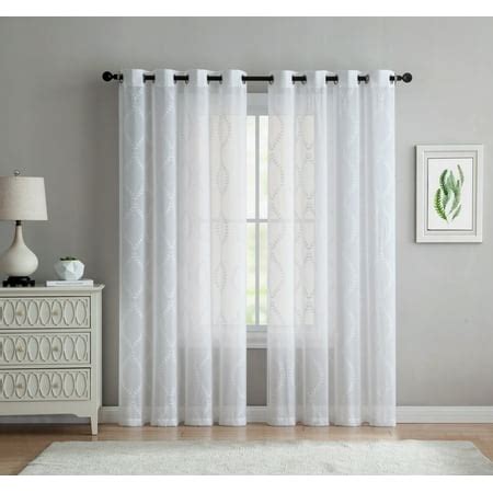 Ruthy’s Textile White and Black Sheer Curtains – 2 x 55” x 84” Panels, Grommet Top – Lattice ...