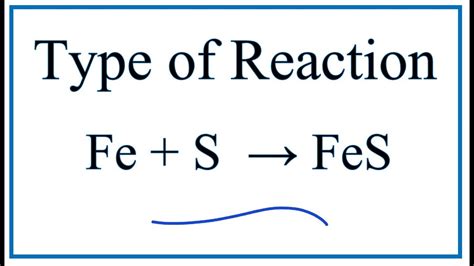 Type of Reaction for Fe + S = FeS (Iron + Sulfur) - YouTube