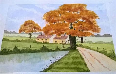 Autumn scene | Autumn scenes, Watercolor art, Art