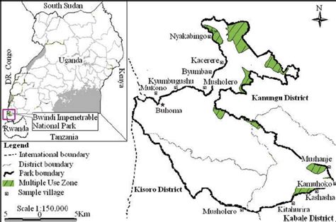 Map of Uganda (inset) showing location of Bwindi Impenetrable National... | Download Scientific ...