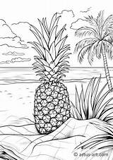 Pineapple In A Tropical Drink Coloring Page » Free Download Artus Art sketch template