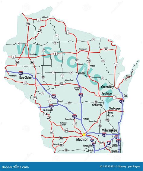 Wisconsin State Interstate Map Stock Image - Image: 15233531