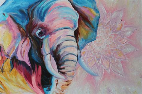 Colorful elephant painting oil on canvas Multicolor Elephant | Etsy