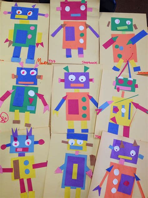 Geometric Robots Elements of Design: Color, Shape Art Lesson completed by students with Autism ...