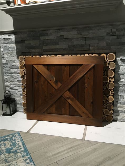 Fireplace Cover Screen Insert Barn Door Look Perpendicular Design - Etsy | Fireplace cover ...