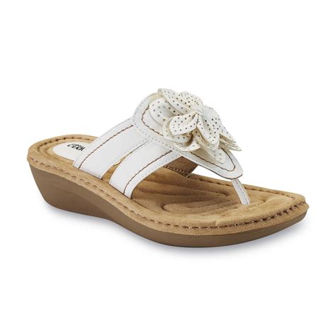 Cobbie Cuddlers Women's Reginy White Wedge Thong Sandal - Wide Width ...