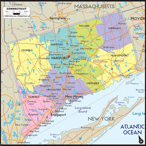 Detailed Political Map of Connecticut - Ezilon Maps