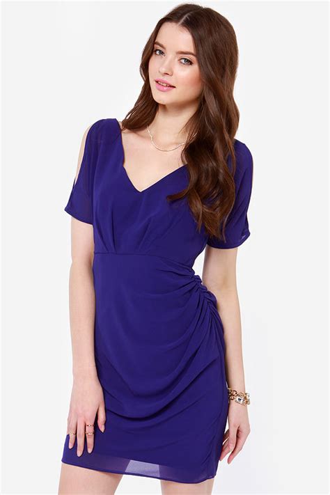 Beautiful Indigo Dress - Blue Dress - Purple Dress - Cold Shoulder ...